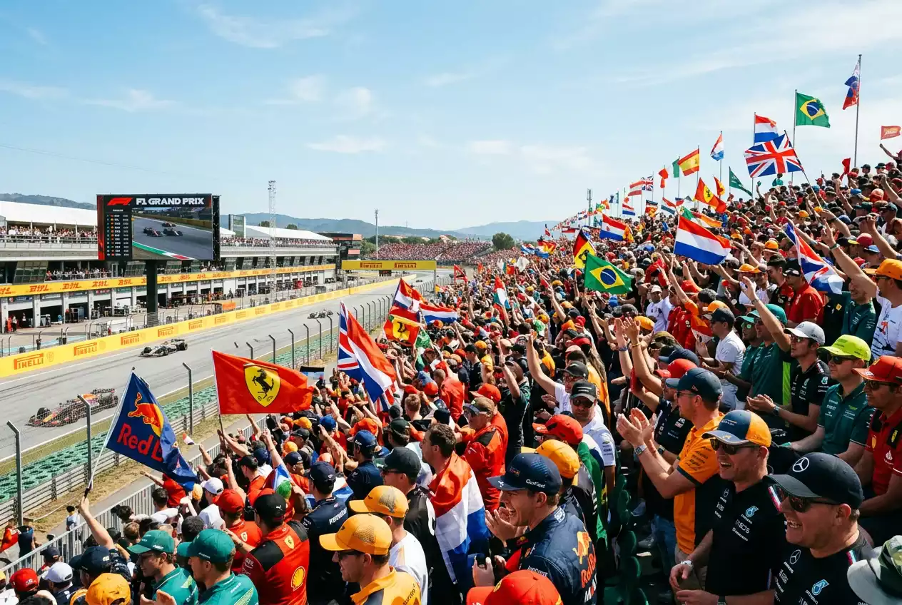 Tribuna repleta de aficionados con banderas durante un Gran Premio de Fórmula 1